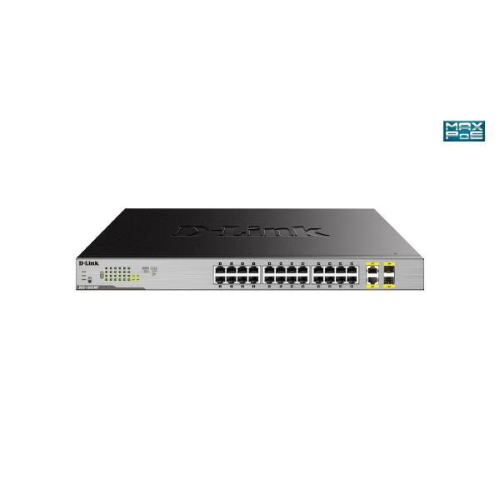 D-Link DGS 1026MP - Switch - unmanaged - 24 x 10/100/1000 (PoE) + 2 x combo Gigabit SFP - desktop, montabile su rack - PoE (370 W)